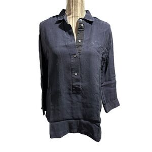 JCrew navy blue 3/4 sleeve pullover blouse linen blend xsmall collared